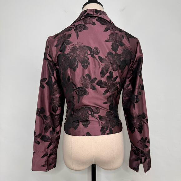 Carmen Marc Valvo Collection Floral Blouse Pink Black Floral Cocktail Size 6 - Picture 6 of 13